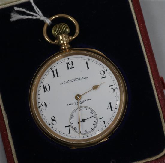 A 9ct gold open face keyless pocket watch by Waltham, in fitted box.